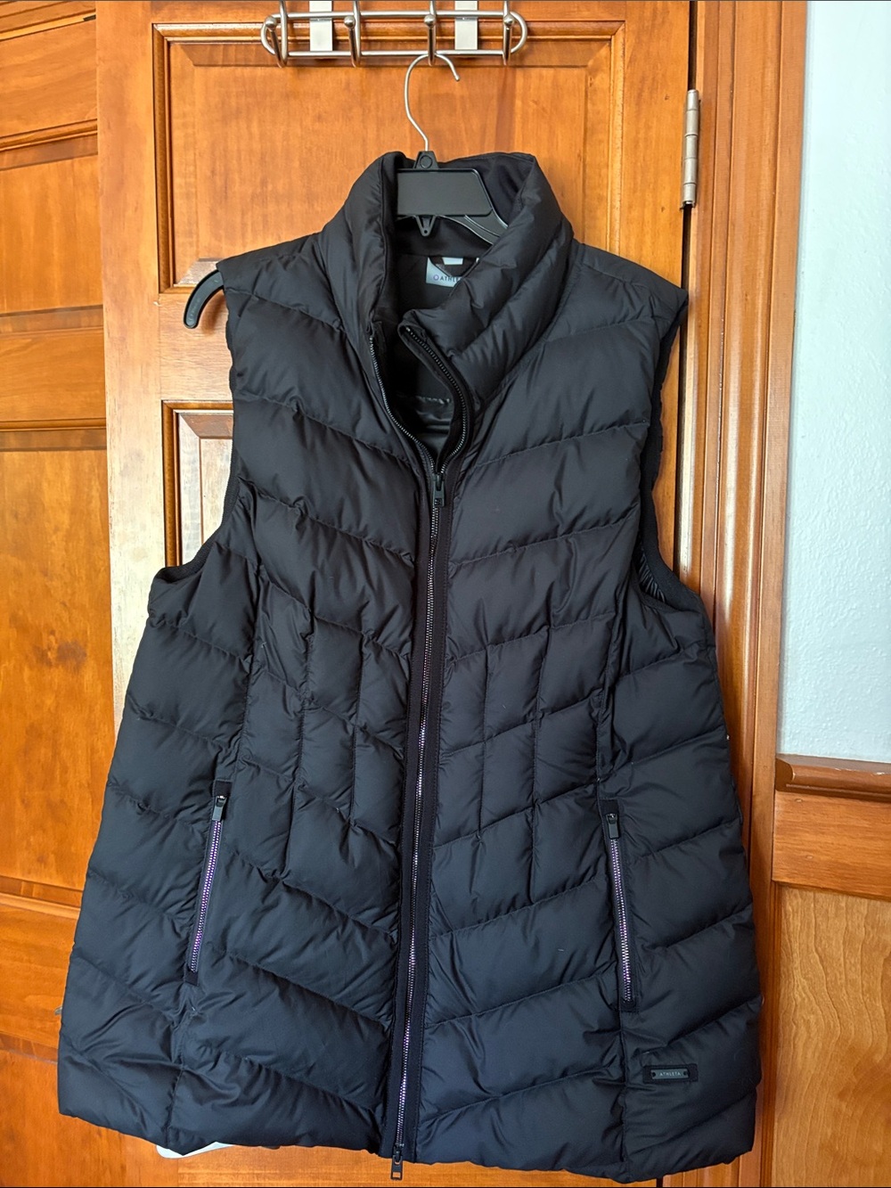Athleta Black Quilted Puffer Vest with High Collar